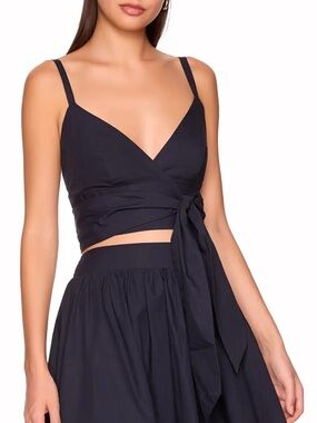 Susana Monaco Wrap Tank Top Poplin NWT $148 Navy Medium